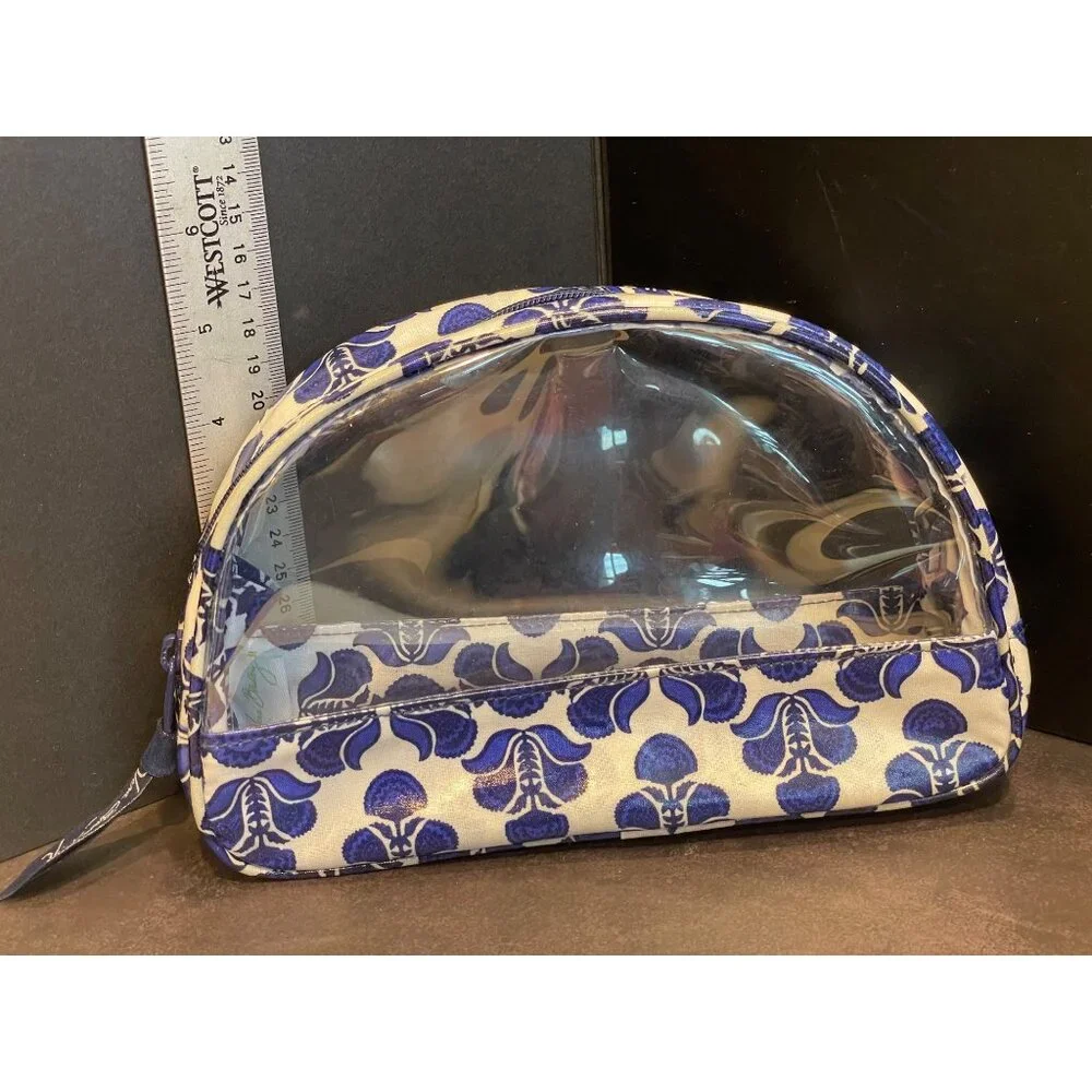 Vera Bladley Cobalt Tile Clear‎ Makeup Case Bag Blue White